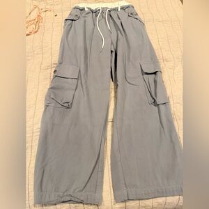 Gray Cargo Pants with Drawstring Waist